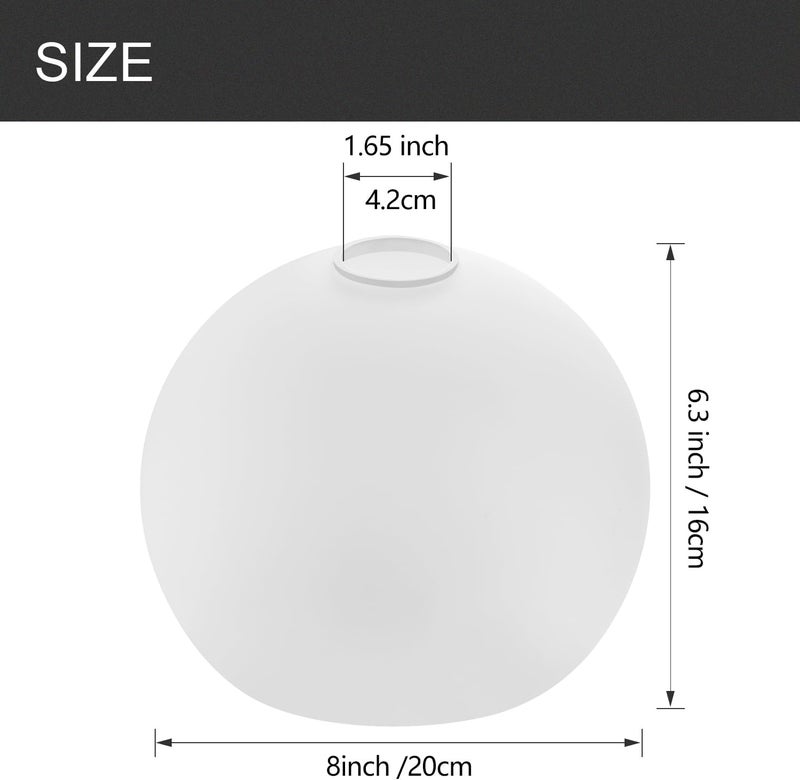 BinoBro Fixture Replacement Globe Shade with 1.65 Inch Fitter, 8 Inch Diameter, E26 Base 1-5/8 Inch Fitter, Glass Lampshade Cover for Pendant Wall Sconce Chandelier Vanity Light (White Frosted) - Image 3